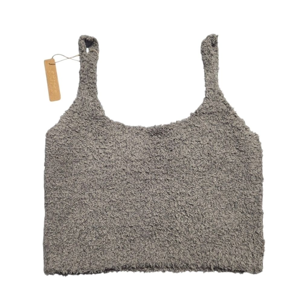 Skims Cozy Knit Tank Top Shirt Smoke Grey Size Large Xlarge Y2K Fuzzy Top NWT